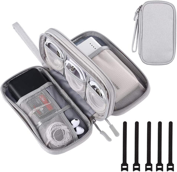 Electronics Travel Organizer, Waterproof Tech Accessories Pouch Bag for Keeping Certificates/Charger/Power Bank/Cables/Mouse/Earphone/Students’ Stationeries Organized (Small, Light Gray)