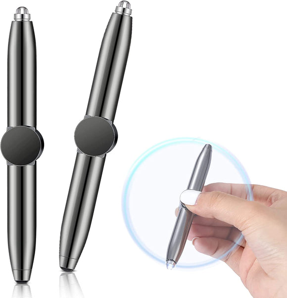 2 Pieces Fidget Pen Spinner Pen with LED Light Multi Functional Help Stress Reducer Help Thinking Ballpoint Pen anti Stress Anxiety Gift Pen for Business Adults Students Kids (Black)
